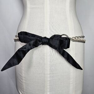 GAP M/L 36-46" NWOT Belt 3 Chain Black Satin Tie Pearl Beaded Paperclip Necklace